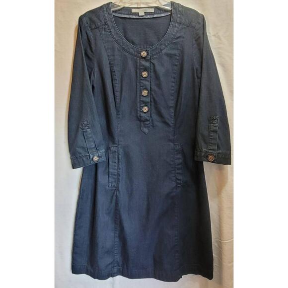 Boden Denim Shirt Dress Shift Womens 4 Dark Wash Long Sleeve Casual Button Knee - Picture 2 of 13
